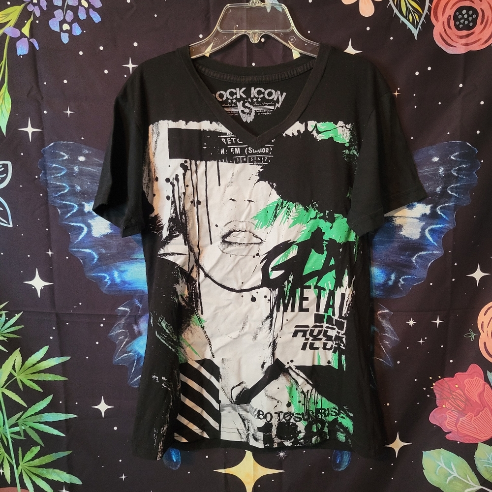 Punk Metal Rock Icon Graphic T-Shirt, Paint Splatter Art Model Design